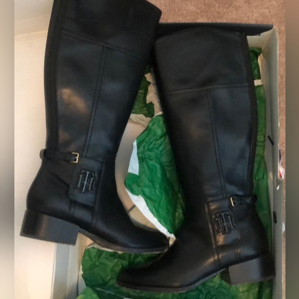 $drop Tommy Hilfiger black tall riding boots TW Merin equestrian sz 7½M EUC